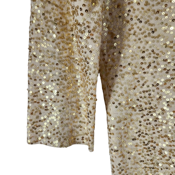 Eileen Fisher 80% Silk Cotton Sz L Vintage Gold Sequin V-Neck Top Party Evening - Picture 6 of 16
